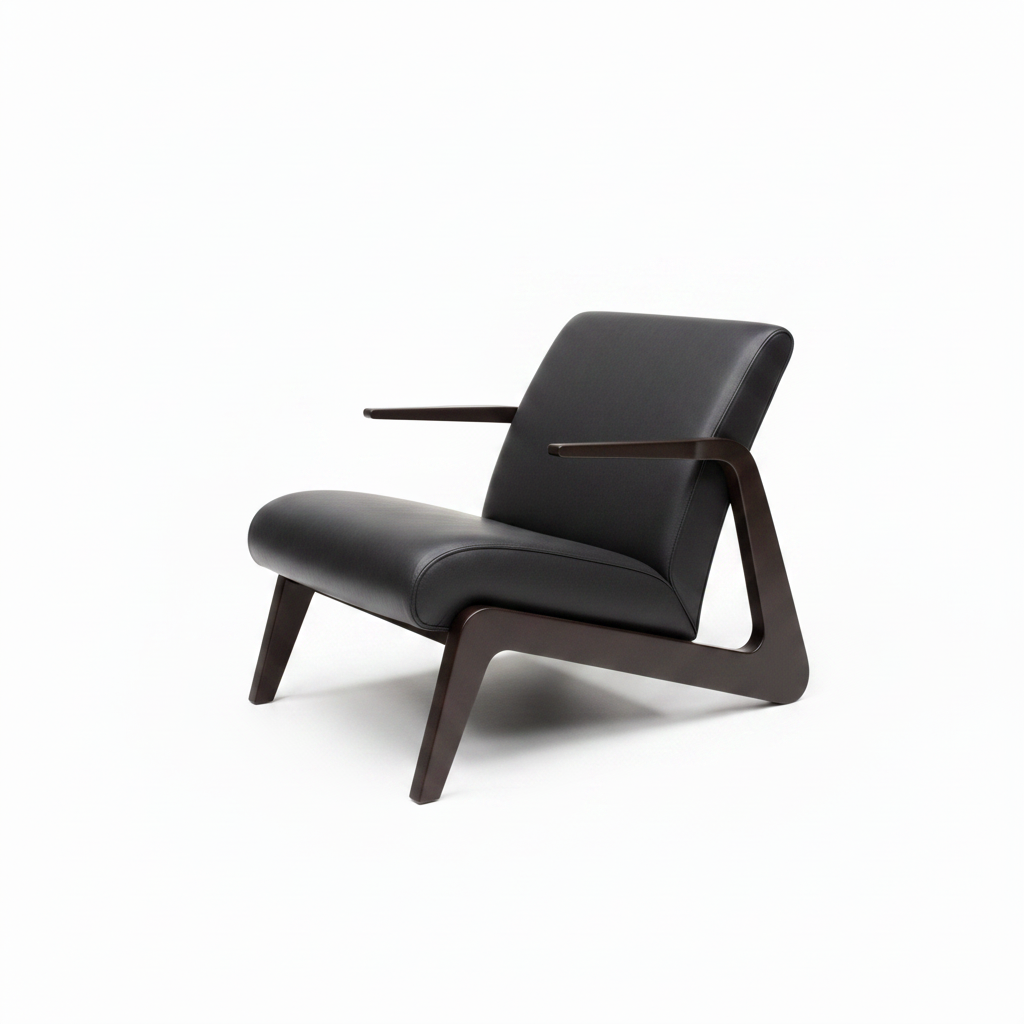 Gervano Leather Accent Chair side view with the back facing right and the seating opening facing left.