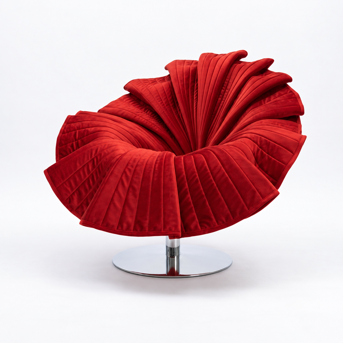 Haveron Accent Chair — red pleated upholstery, angled front view facing left