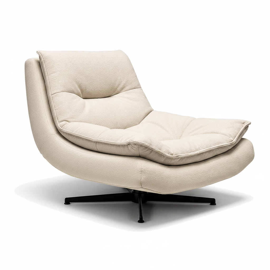 Hesperelle Leather Accent Chair opposite side view with the back facing left and the seating opening facing right.