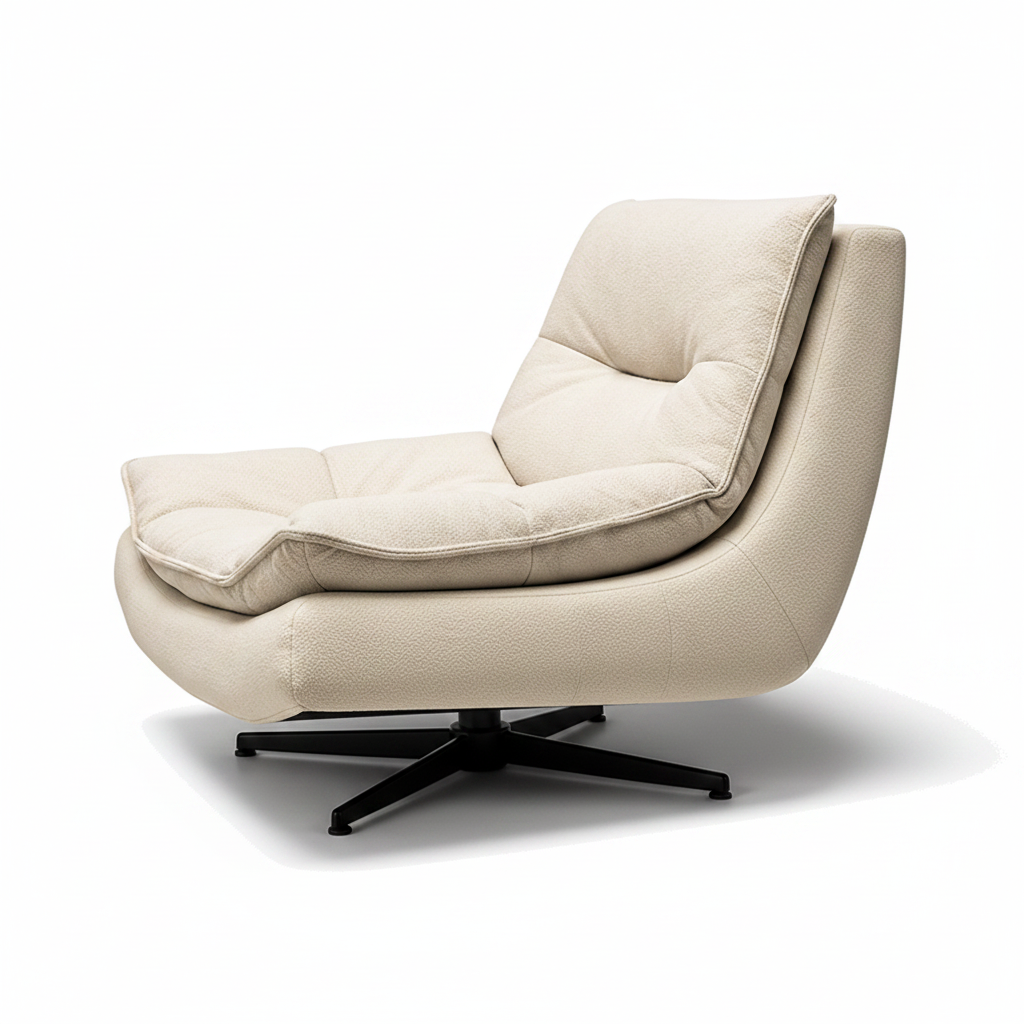 Hesperelle Leather Accent Chair side view with the back facing right and the seating opening facing left.