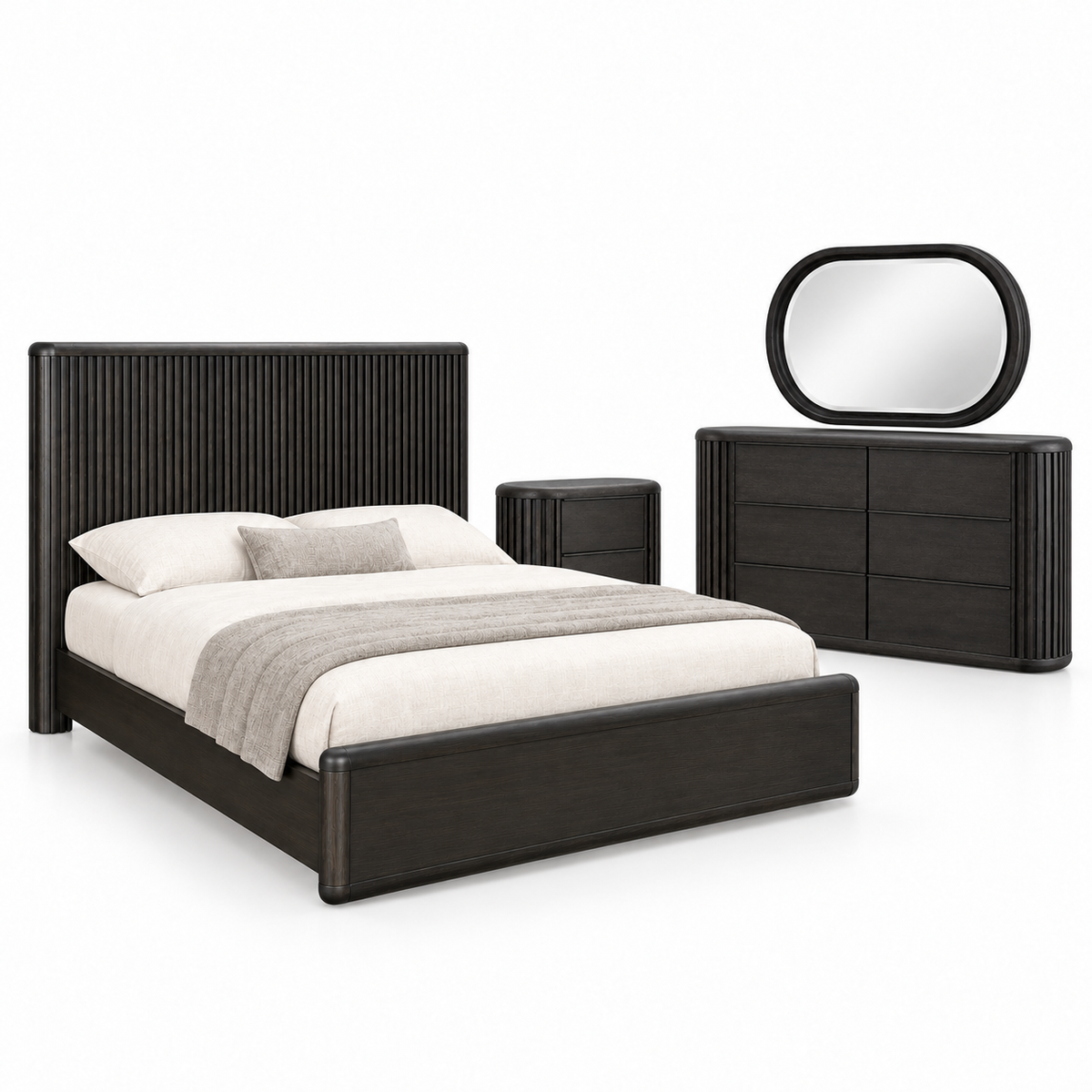Hildesheim Fluted 4-Piece Bedroom Set — included furniture on white background