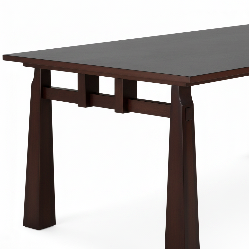 Close-up of Jorisse Dining Table carbon steel leg and tabletop connection