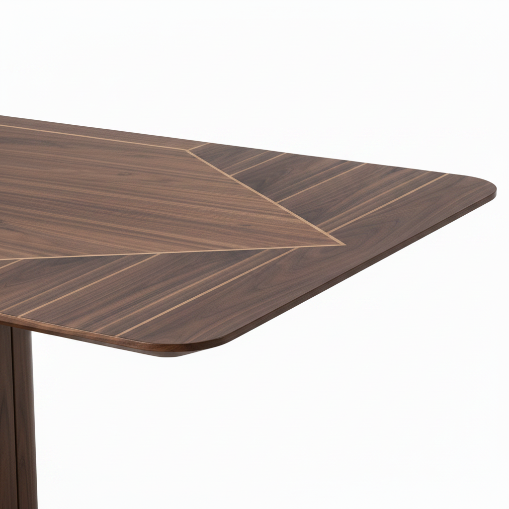 Close-up of the Marlowe Marble Dining Table matching tabletop veneer pattern and outer edge