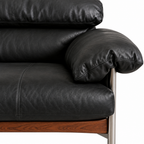Marqueza Sofa black leather arm cushion and seat seam close-up