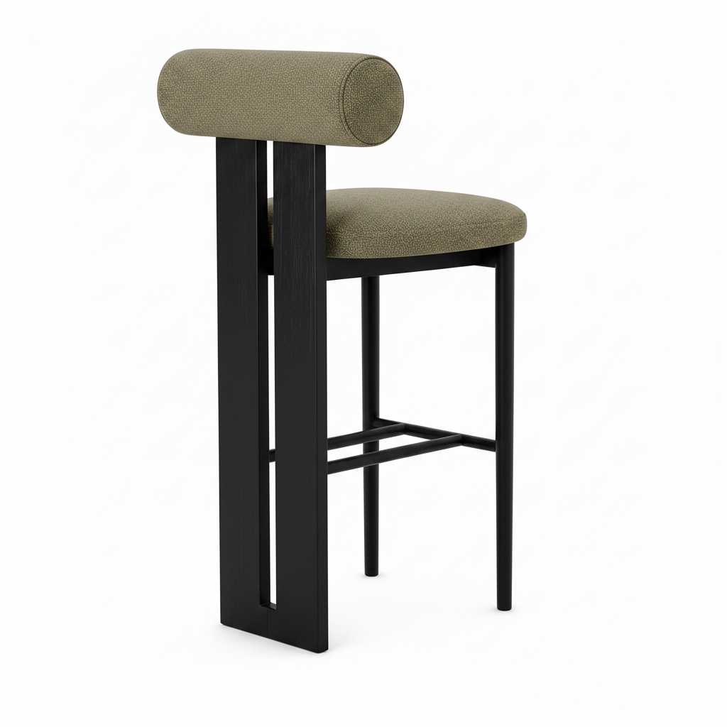 Westmere Noir Bar Stool on a white background, rear three-quarter view