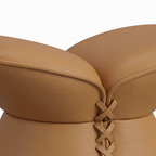 Mavero vanity stool caramel brown leather grain, piping and interlaced lacing detail