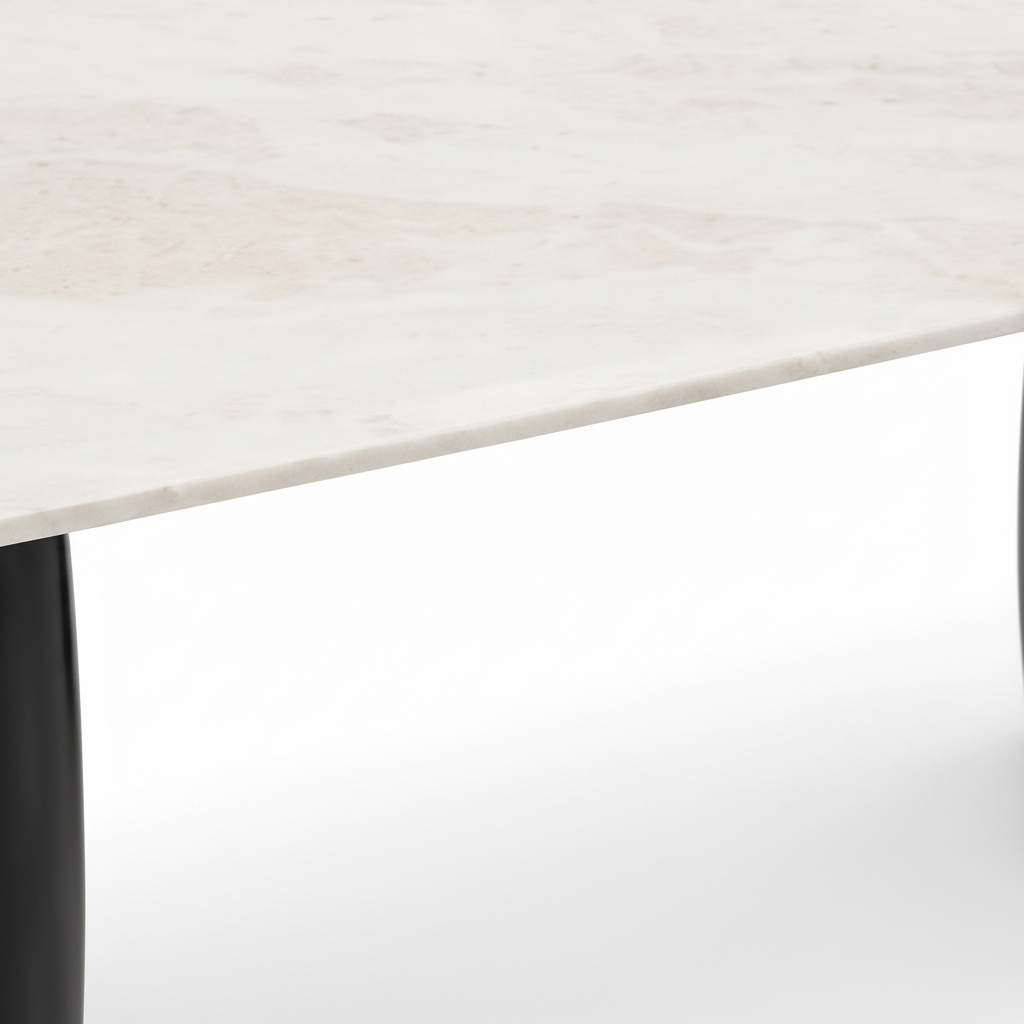 Briselle stone dining table pale stone tabletop edge detail