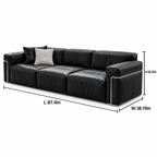 Waverly Leather Sofa dimension diagram showing length, width, and height in inches