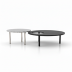 Rensaro End Table on a white background, left-front view of the black and white nesting tables