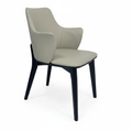 Julienne Dining Chair with light greige upholstery and black wood, right-facing 45-degree view on white background