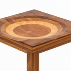 Rensaro End Table on a white background, close-up detail of square tabletop and concentric wood inlay