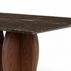 Neroli Marble Dining Table white background marble edge and wood support detail