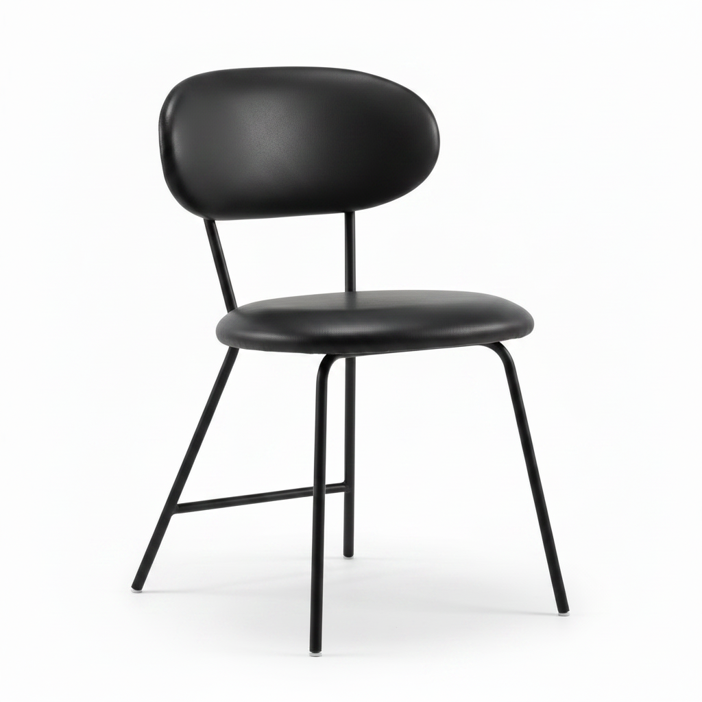 Wavessa Dining Chair black leather dining chair, 45-degree front view