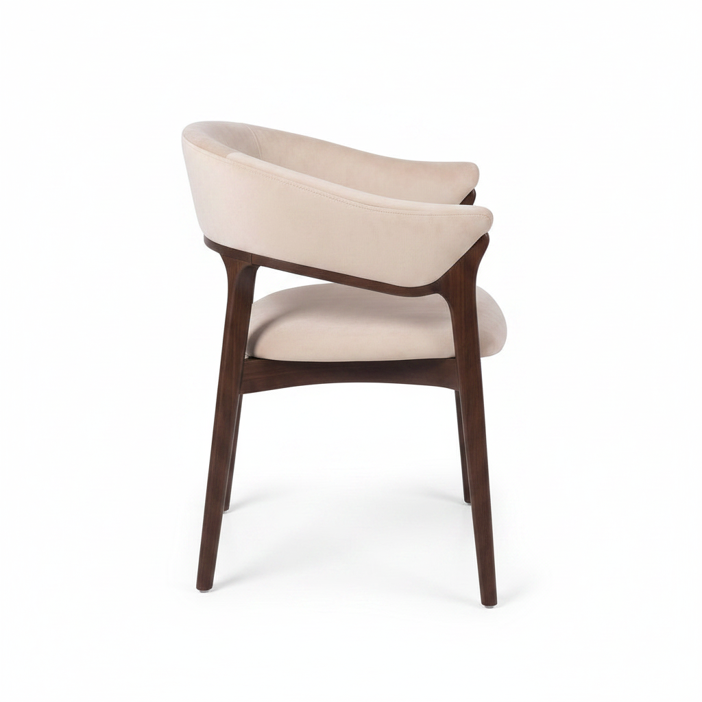 Katell Dining Chair ash wood upholstered chair, 90-degree side view