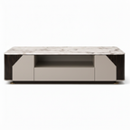 Zevrane Coffee Table straight front view with light patterned top on white background