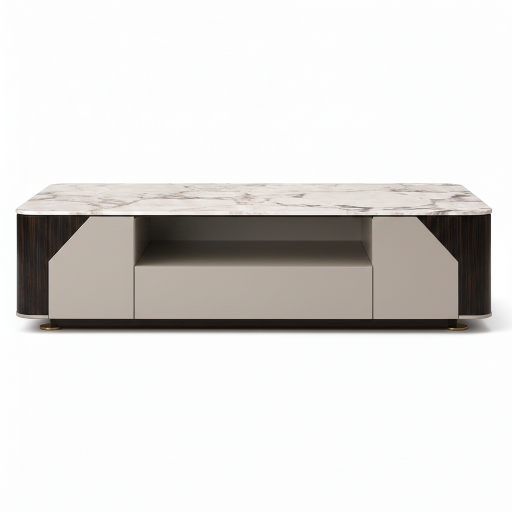 Zevrane Coffee Table straight front view with light patterned top on white background