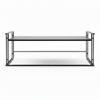 Davenique Coffee Table in black carbon steel and ash veneer, straight front view on white background