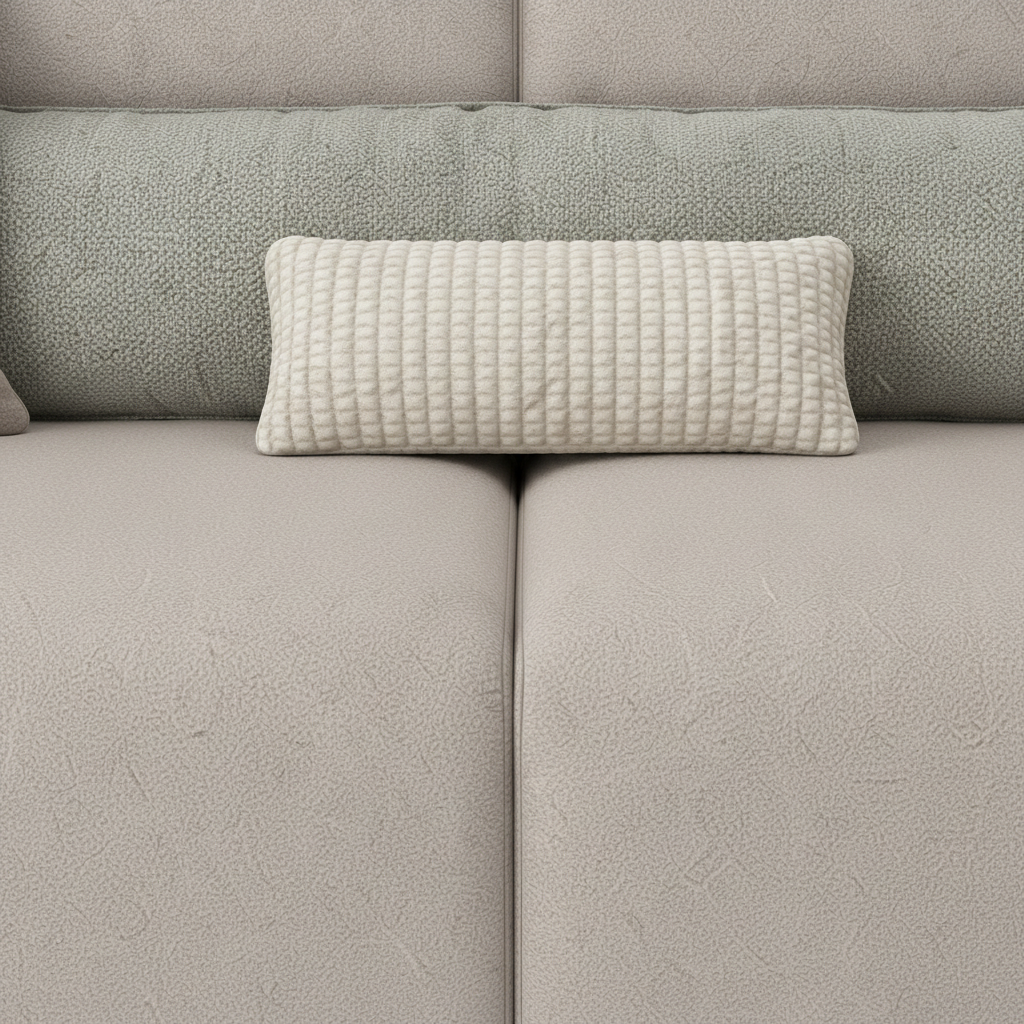 Jasvane Loveseat seat cushion seam and cream lumbar pillow detail