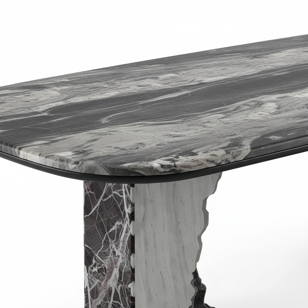 Close-up of Lunessa Dining Table marble tabletop edge and surface