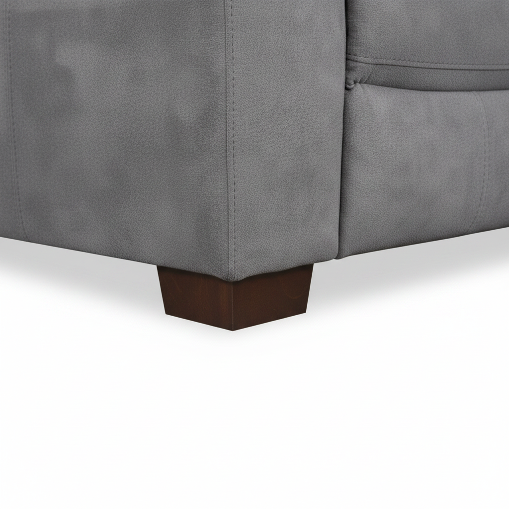 Close-up of the Hautere sectional sofa leg and corner frame joinery on a clean white background.