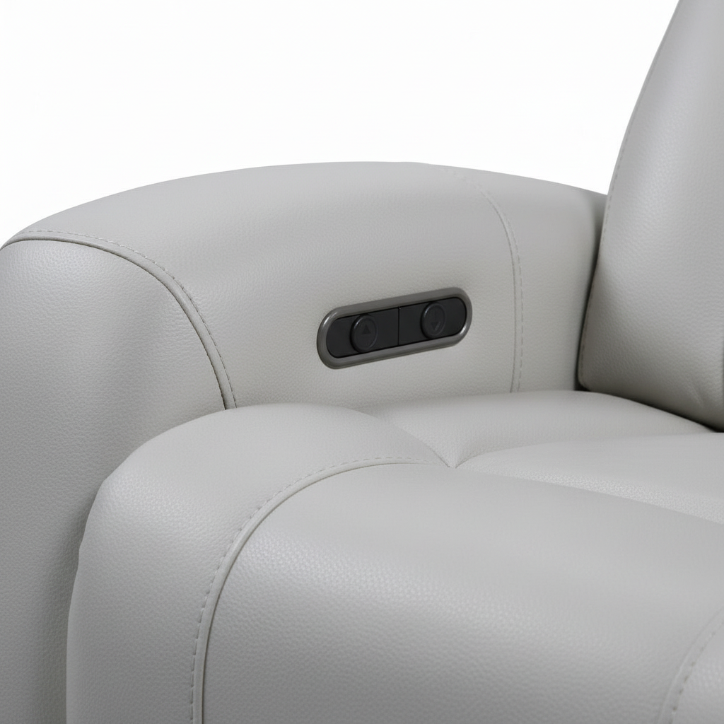 Kensaire Leather Sofa Set light gray leather recliner control detail