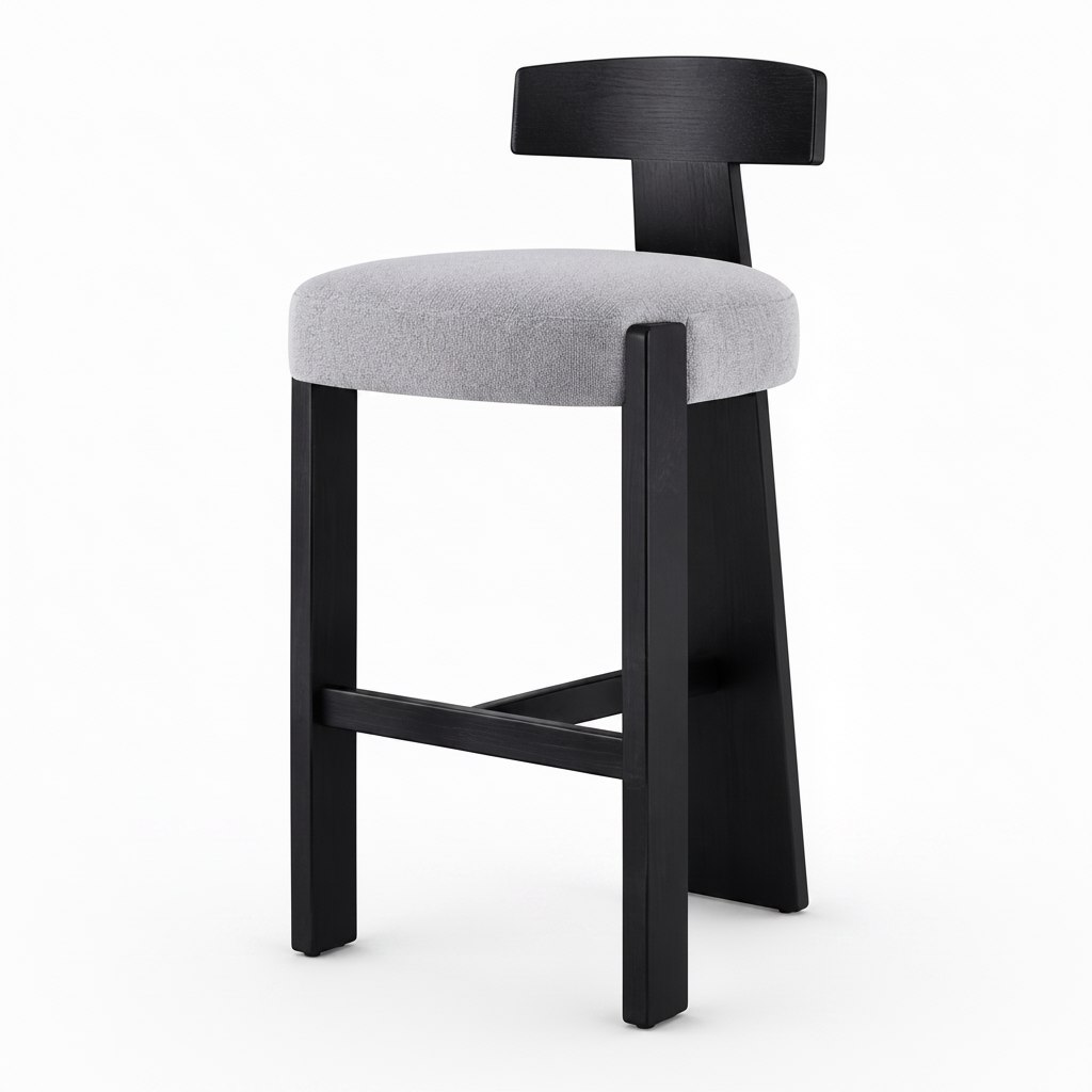 Westmere Noir Bar Stool on a white background, right-front oblique view with the right side in the foreground