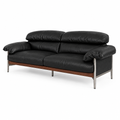 Marqueza Sofa black leather with wood base, right-front 45-degree view