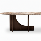 Firenze Marble Dining Table curved solid ash wood support and panel joinery detail beneath the marble tabletop on a white background