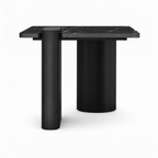 Close-up of the two different cylindrical supports on the Nyselle Marble End Table
