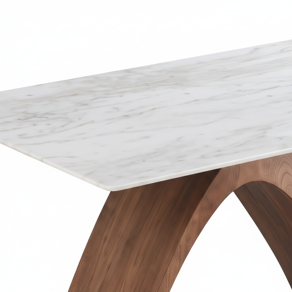 Sorelle Dining Table white background marble tabletop detail