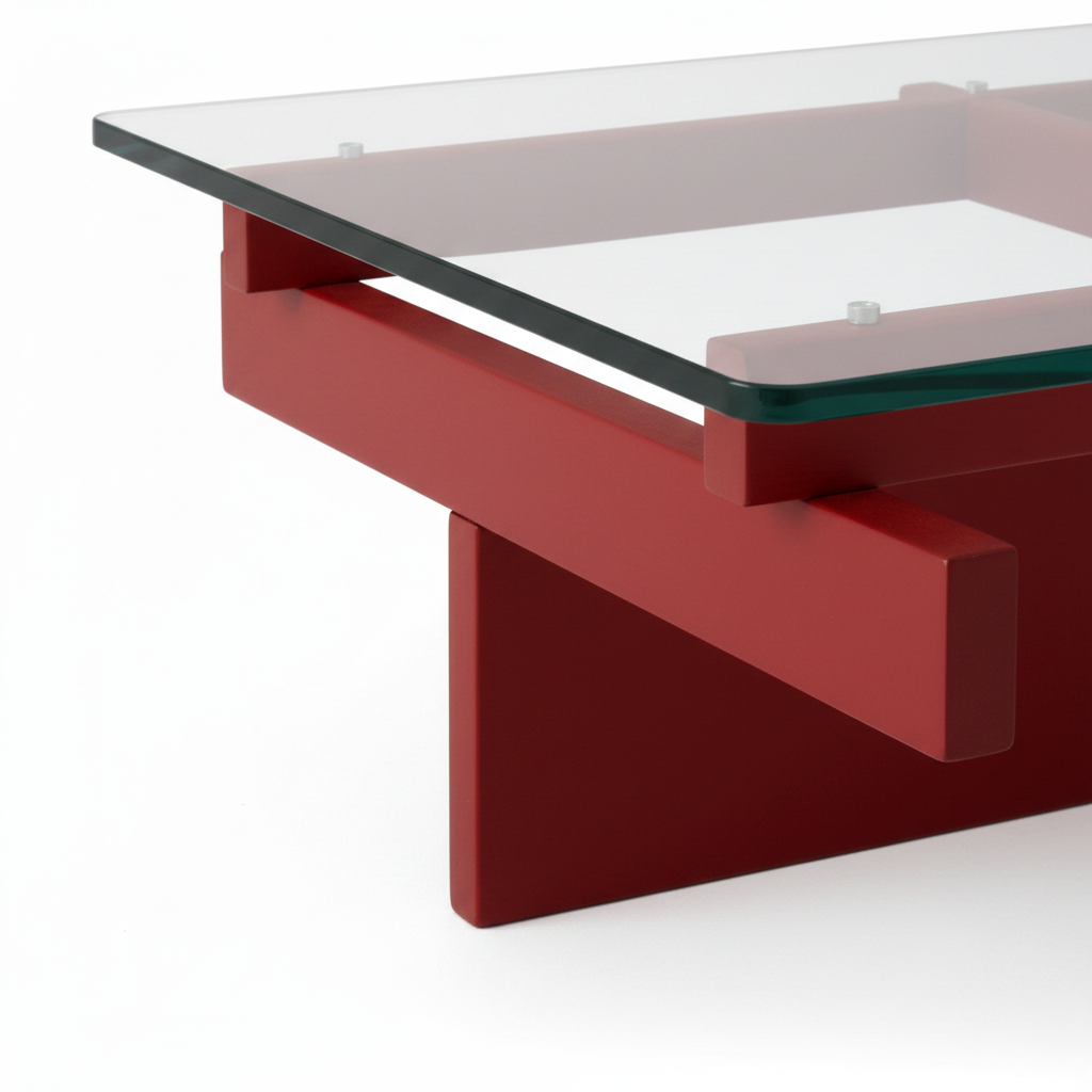 Rovenza Coffee Table red wood frame and visible support detail beneath glass top