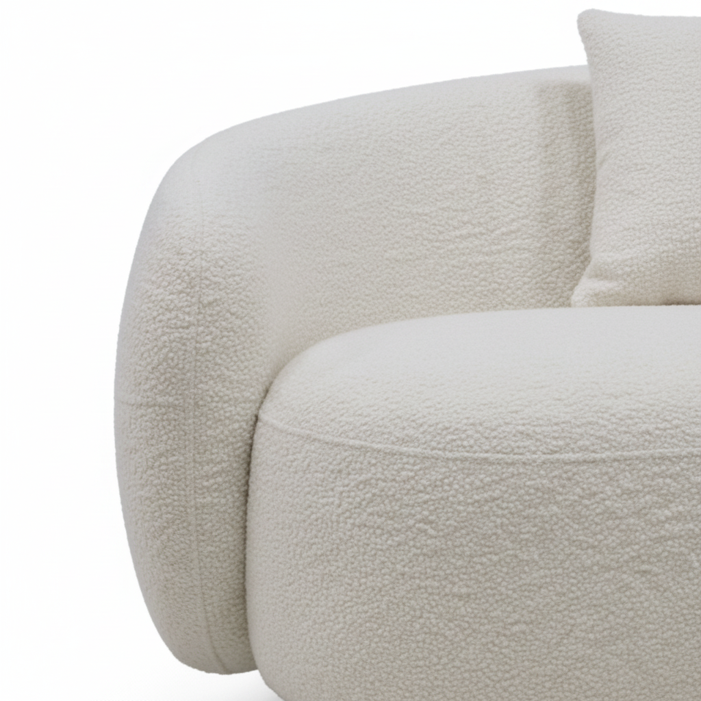 Franchet Loveseat cream fabric rounded arm detail