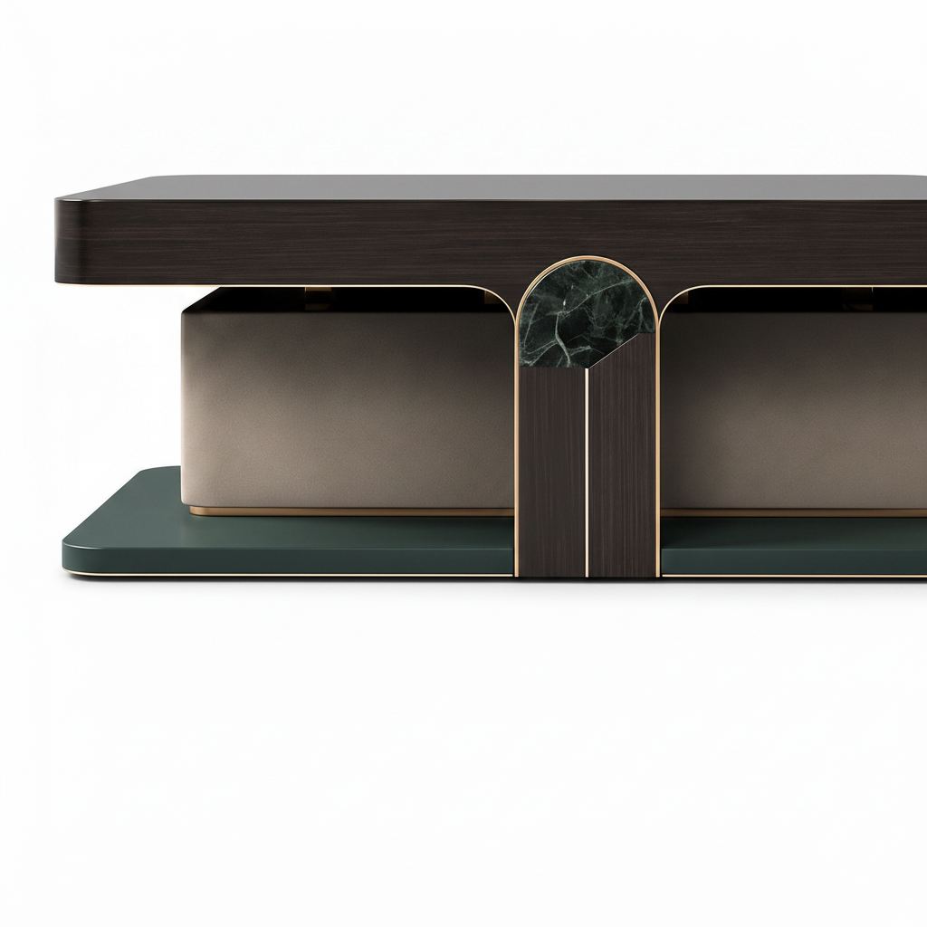 Close-up of the Merenza Coffee Table front support and base structure on a white background