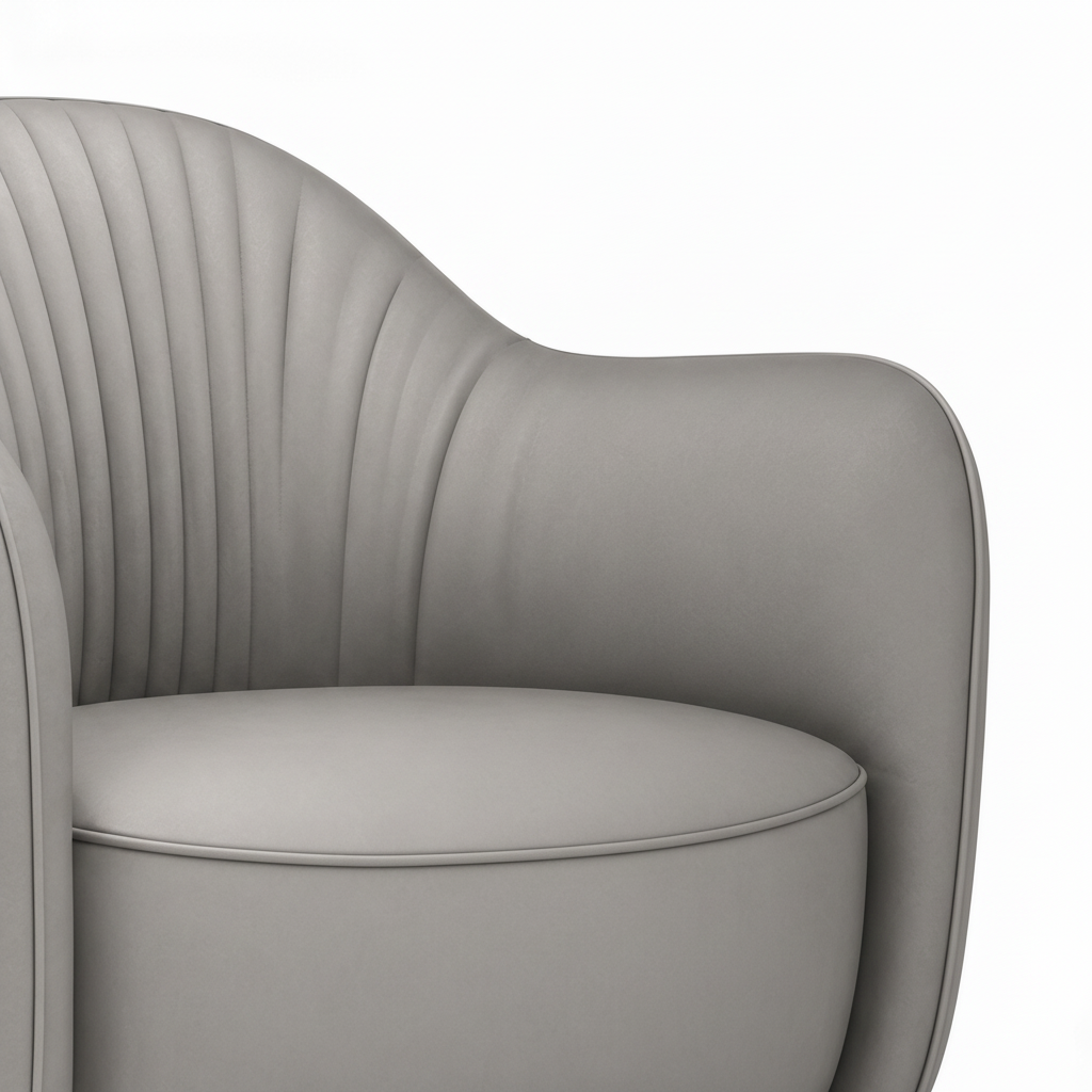 Yveron leather accent chair fluted backrest and full-grain leather texture detail