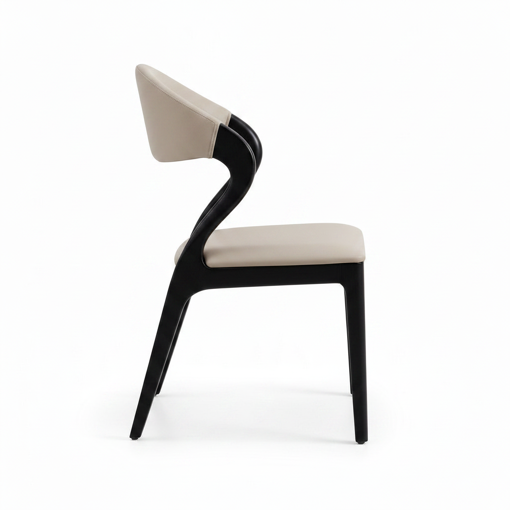 Dorian Dining Chair ash wood upholstered chair, 90-degree side view