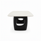 Briselle stone dining table true 90-degree short-end view