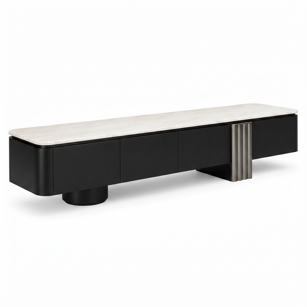 Orlane Stone TV Stand on a white background, left-front view
