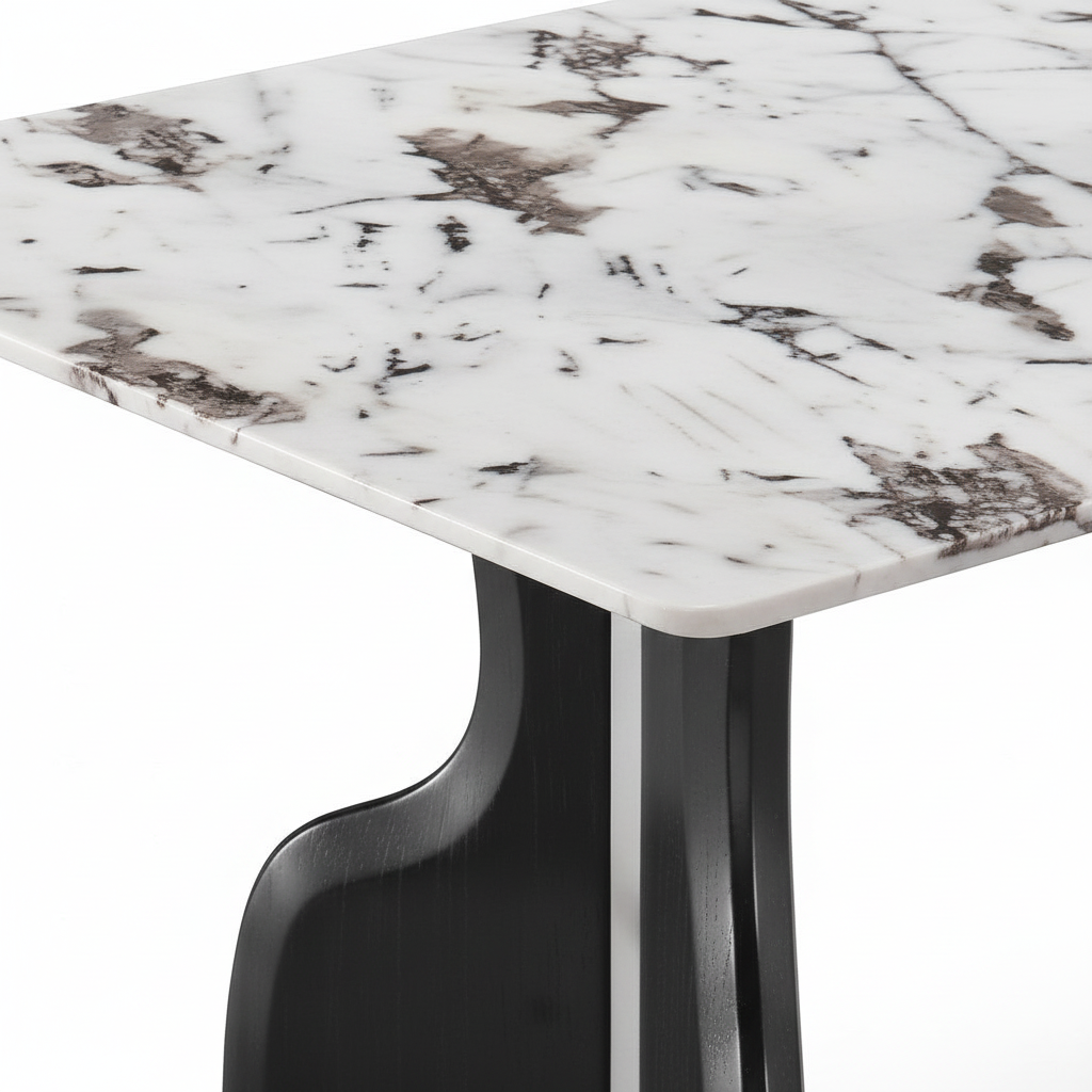 Close-up of the marble surface and edge of Elysian Marble Dining Table