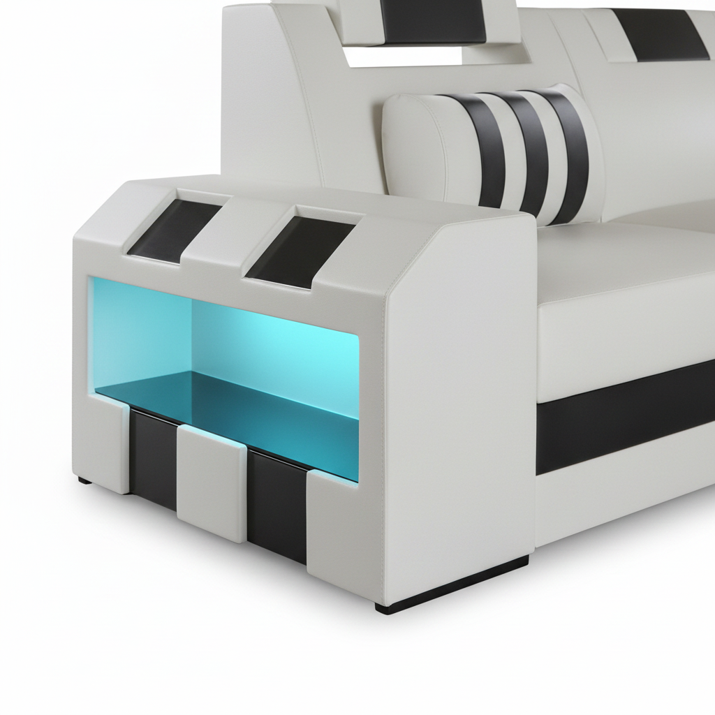 Ivessan Noir Sofa Set white black cyan foreground module panel detail