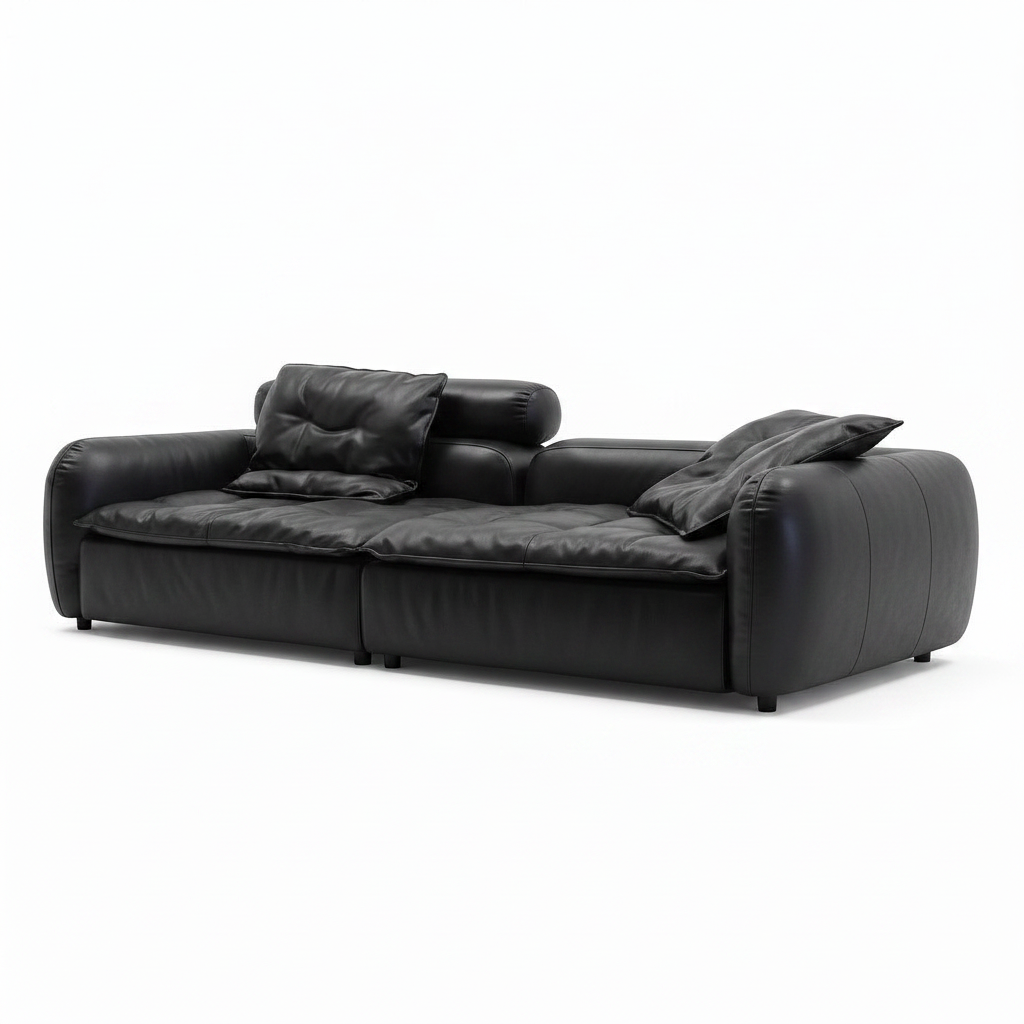 Evarique Sofa black full leather right front 45 degree view two