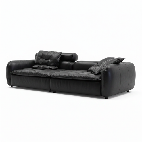 Evarique Sofa black full leather right front 45 degree view two