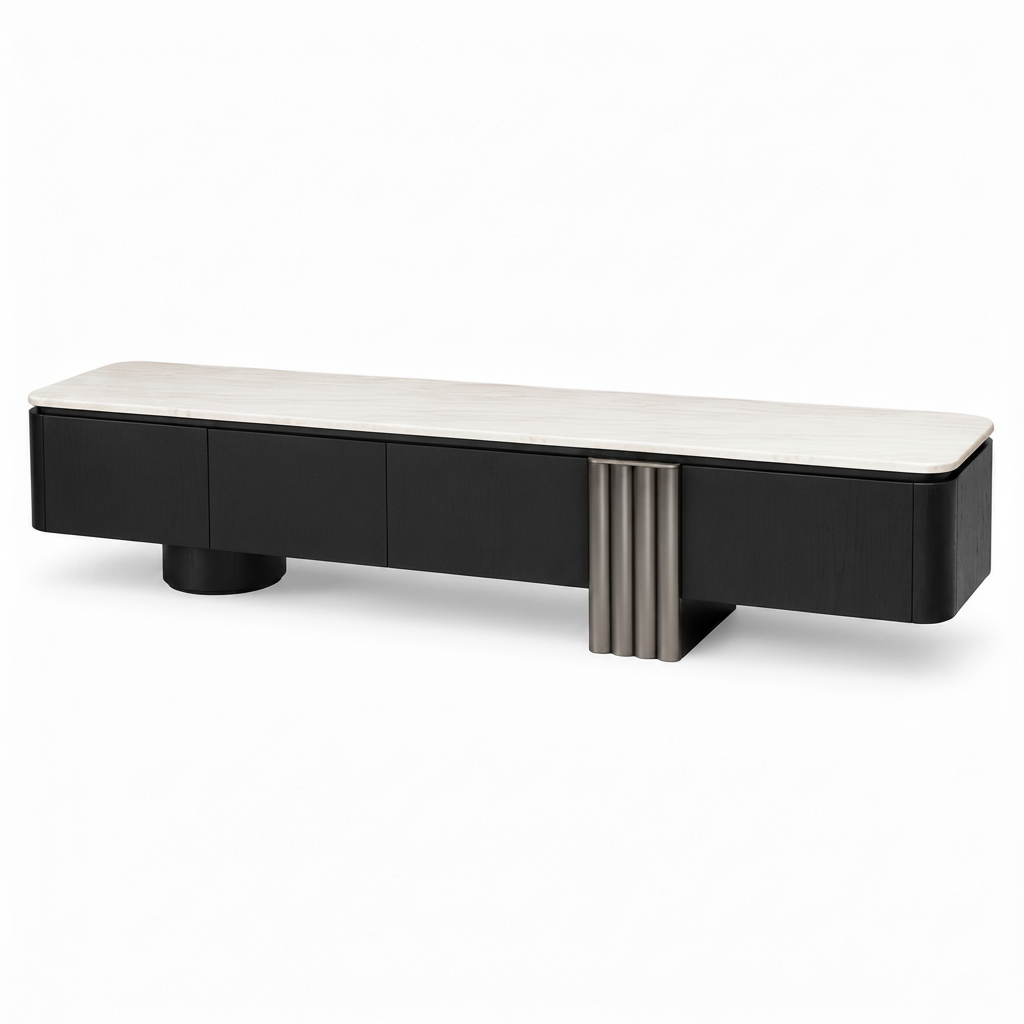 Orlane Stone TV Stand on a white background, right-front view