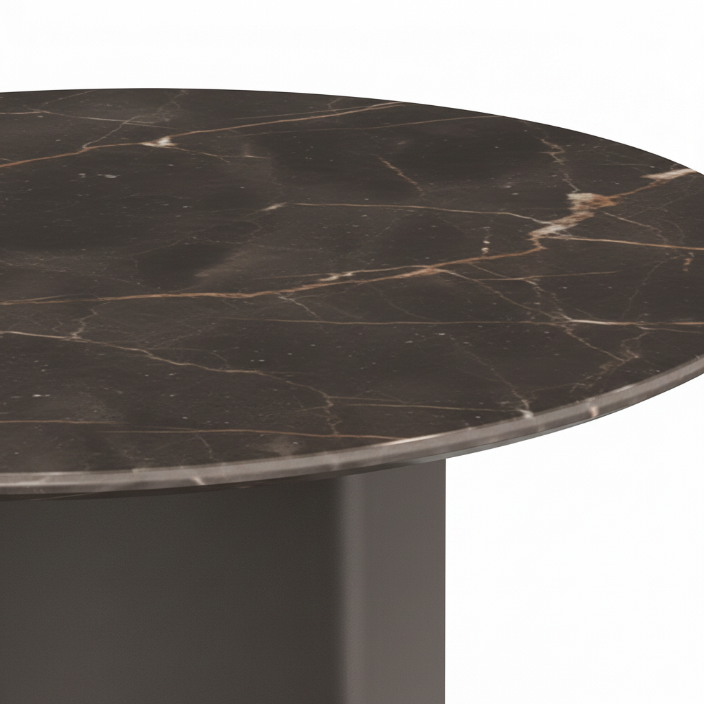 Close-up of the dark marble tabletop and veining on the Valmere End Table