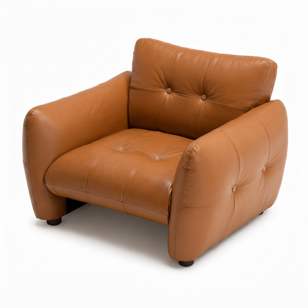 Frelmont Sofa warm tan brown leather right front 45 degree view two