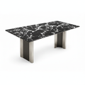 Delyra stone dining table in a right-facing 45-degree view