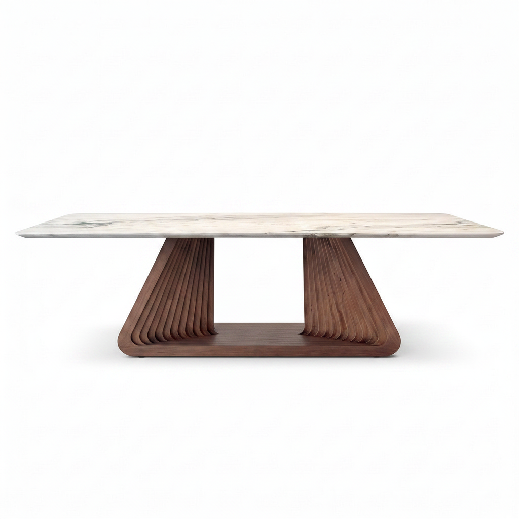 Caelina Marble Dining Table in a straight-on front view on a white background