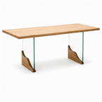Odrisse Dining Table in elm wood and glass, front-right 45-degree view on white background