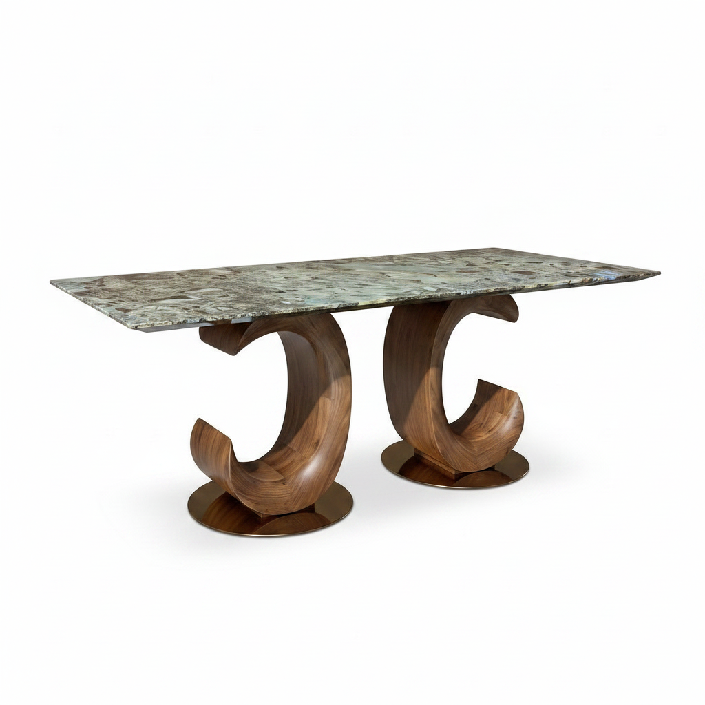 Astoria Marble Dining Table in a left-to-right 45-degree view on a white background