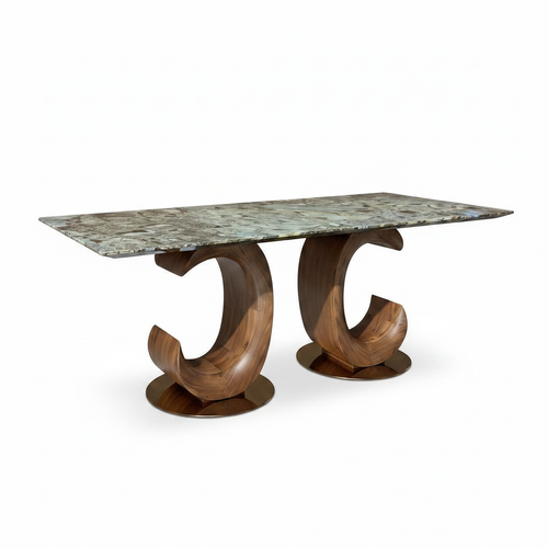 Astoria Marble Dining Table in a left-to-right 45-degree view on a white background