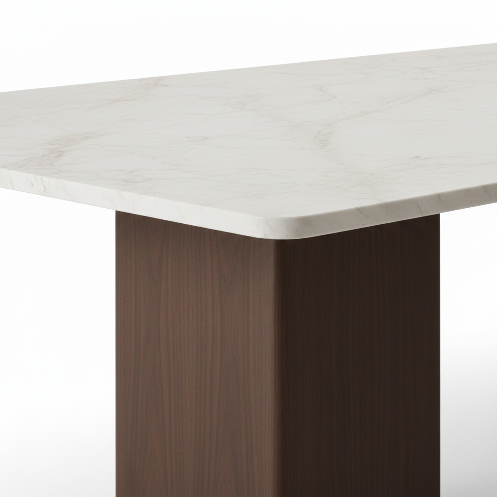 Close-up of Lunavere Dining Table marble tabletop edge and surface